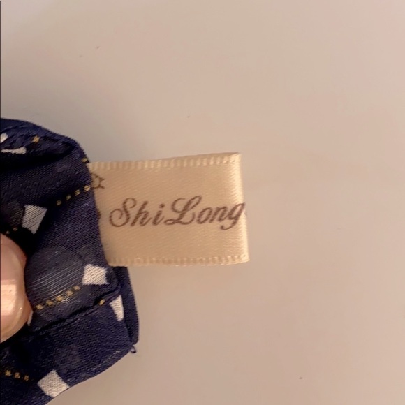 Shi Long Fashion Blue & White Pleated Polka Dot High Neck Blouse Size 2XL - Picture 7 of 8